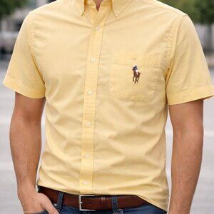Ralph Lauren Shirt Mens M Blake Short Sleeve Oxford Pocket Pony Yellow Casual